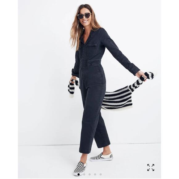 Madewell Black Denim Coveralls Jumpsuit Womens 10 Medium Long Sleeve Cropped